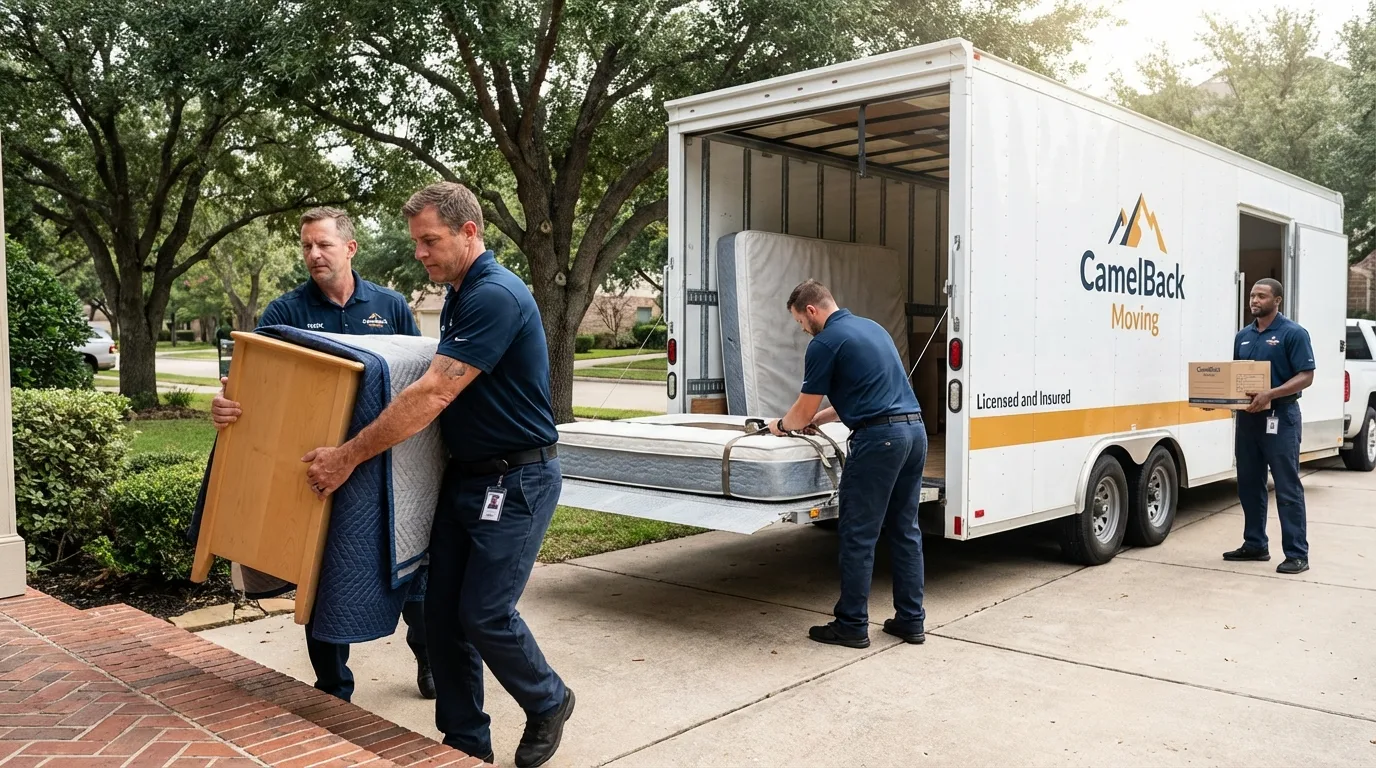 Crew loading residential truck for cross-state move from Hamilton, MO