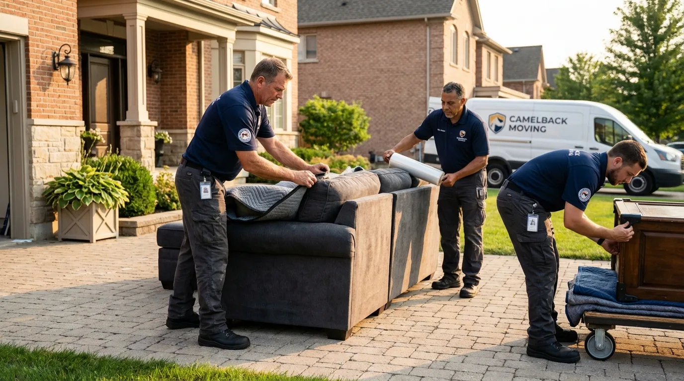 Large estate moving crew wrapping furniture in Hamilton, MO